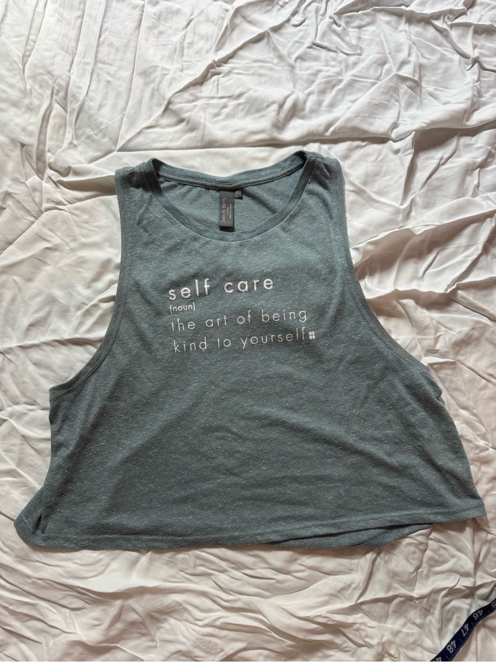 Sweaty Betty Teal Graphic Crop Tank - "Self Care"